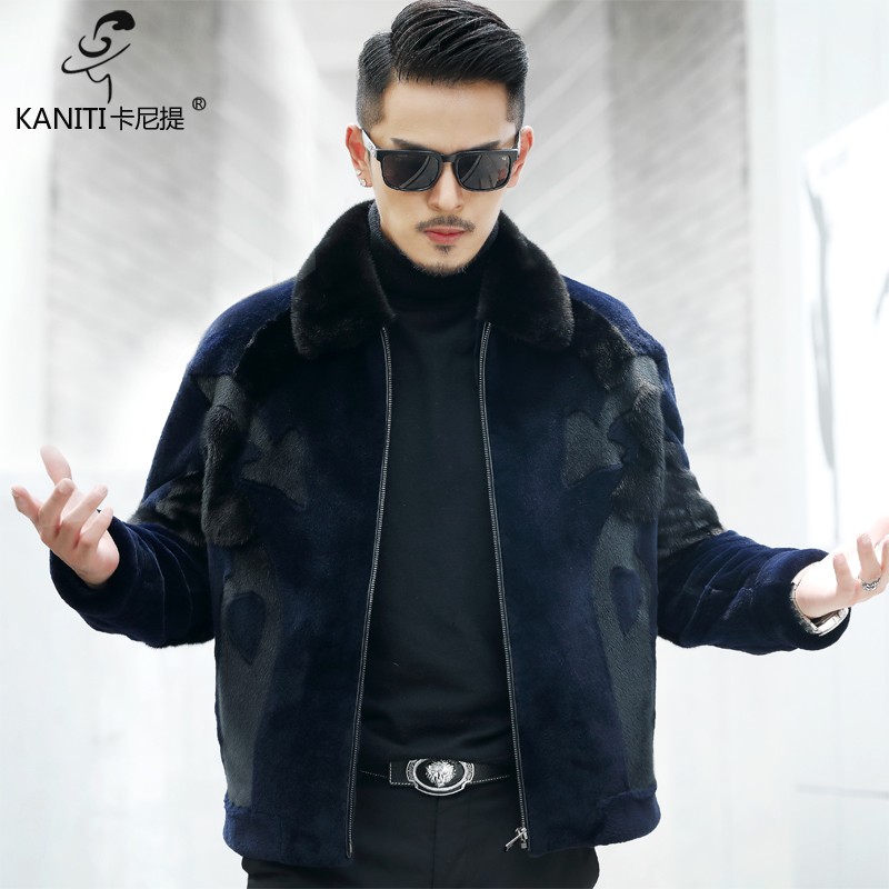 卡尼提海豹毛男士短款貂皮外套进口整貂绒皮衣皮草皮毛一体翻领年轻