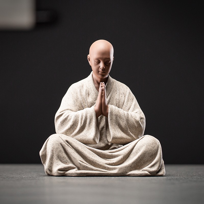 小和尚摆件创意陶瓷茶摆设书房小沙弥茶桌桌面装饰品 单我心向佛/zsh