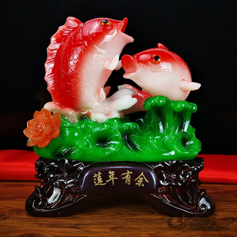 百财有余招财玉白菜鱼摆件家居客厅电视柜酒柜装饰品开业礼品 双鱼