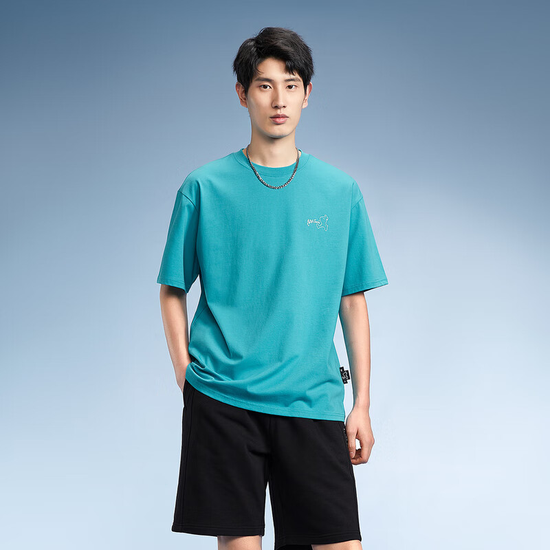 黑鲸【海澜之家旗下】黑小鲸印花短袖T恤男夏季时尚微阔圆领套头衫短t 湖蓝花纹13 175/92A(L) 推荐69-75kg