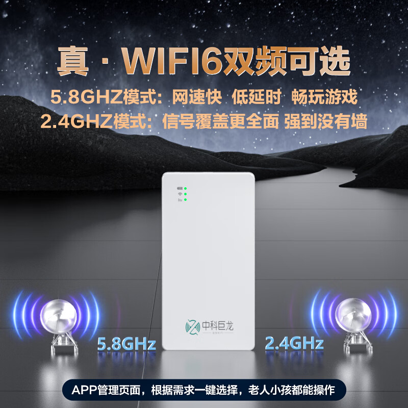 中科巨龙随身wifi移动无线wifi6无线网免插卡5Ghz无限流量2025款无线网卡流量随行便携式上网神器 经典商务款（5000毫安电池+wifi6）
