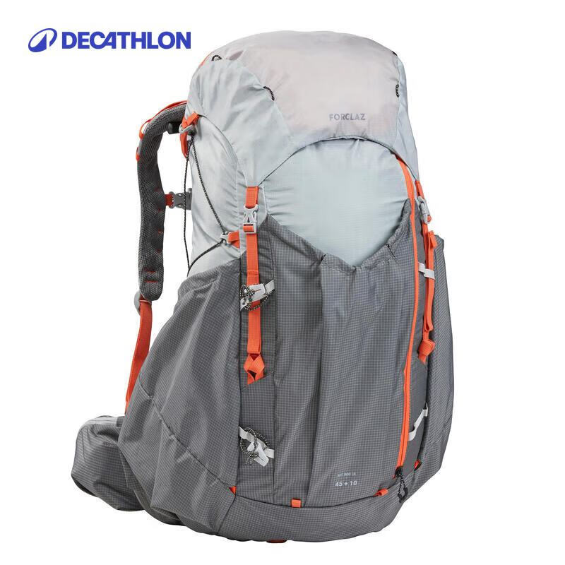迪卡侬（DECATHLON） 登山包爬山露营徒步背包女大容量旅行户外双肩包ODAB 银灰色_55L款 轻量型背包