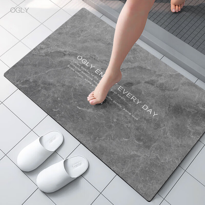 垫大号硅藻泥软垫大理石厨房脚垫子卫生间地垫 耐看耐脏灰底白字矩形