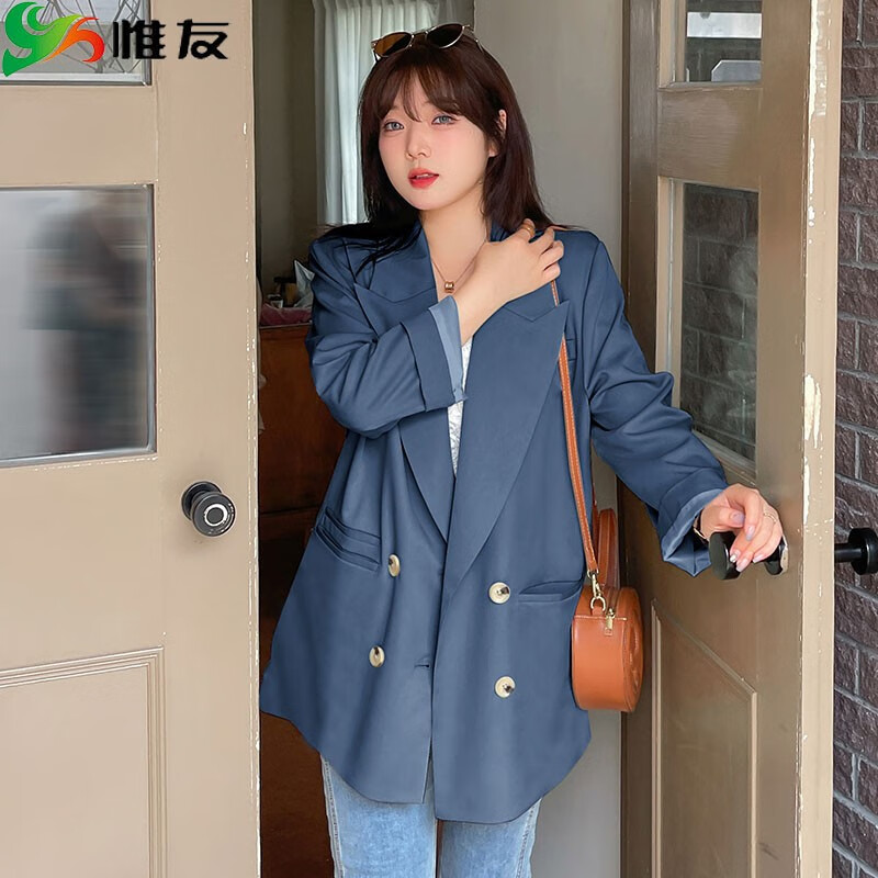 码女装外套胖妹妹春装胖mm胖人酷女孩西装西服 墨兰  p1建议130-150斤
