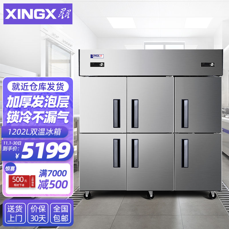 星星（XINGX）六开门商用冰箱 大容量全冷冻双温立式冰柜 不锈钢四六门厨房冷柜雪柜BD-1300Y BCD-1300Y六门双温