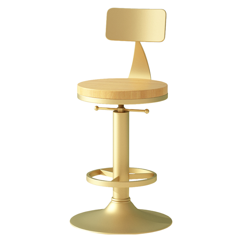 忆凡 北欧简约旋转椅家用吧台椅前台酒吧现代升降旋转高脚ins轻奢北欧网红美加化妆吧台凳子  坐高45cm 升降款【金靠背】木浅厚4cm喇环