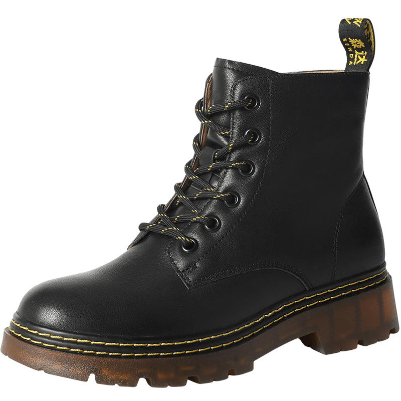 森达冬季新款商场同款时尚机车风ins潮休闲女马丁靴4md01dd1 黑色绒里