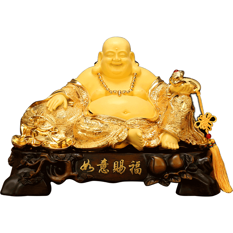 吉善緣《如意賜福》彌勒佛擺件 吉祥家飾佛像佛具供奉家居客廳酒柜裝飾工藝招財(cái)財(cái)神爺喬遷新居店鋪開業(yè)禮品 18#如意賜福(沙金色)
