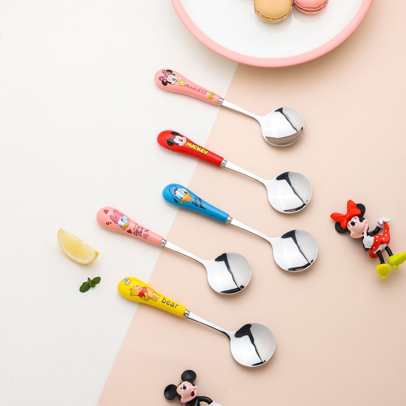 川岛屋迪士尼卡通不锈钢勺子家用创意可爱儿童吃饭调羹网红小汤勺主餐勺(维尼熊)