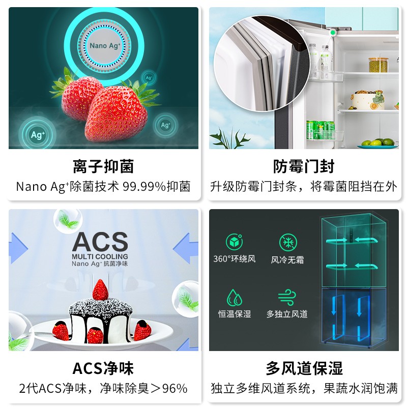 创维（Skyworth）【四维鲜净系列】419升风冷无霜十字对开门四门冰箱一级能效双变频低噪BCD-419WXPS(N)