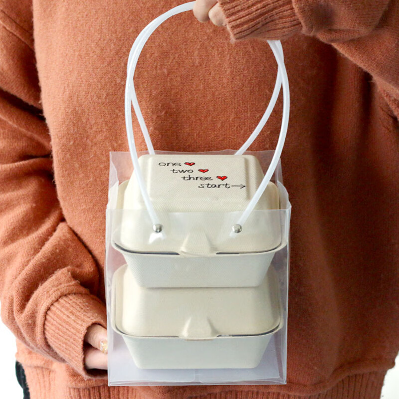 hywlkj印刷款4寸网红爱心便当蛋糕盒有图汉堡包装一次性纸浆打包野餐