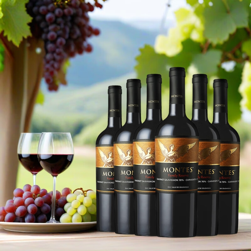 蒙特斯(montes)家族珍藏系列赤霞珠佳美娜干红葡萄酒750ml *6智利原瓶进口红酒
