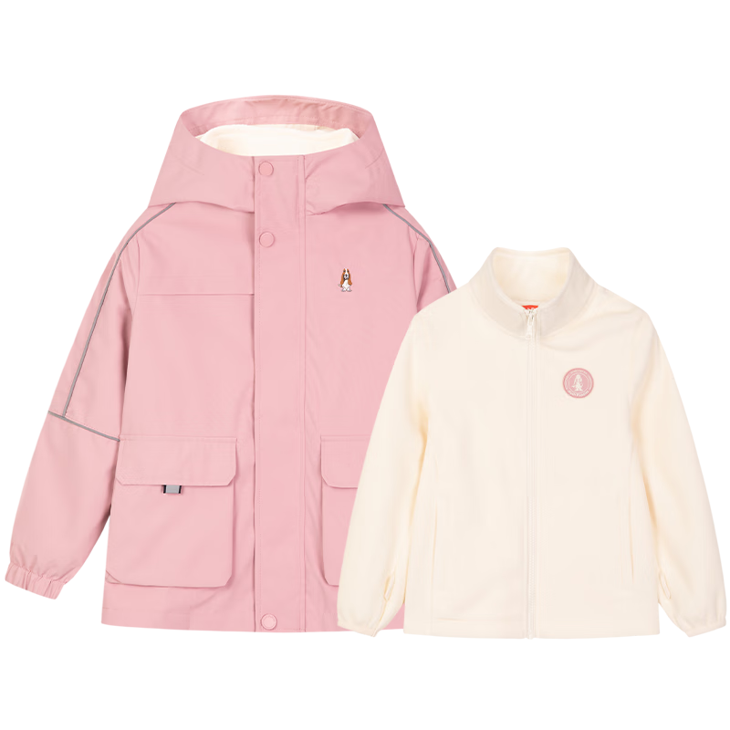 暇步士（Hush Puppies）童裝兒童男女大童秋季新款時(shí)尚百搭舒適保暖可拆卸兩件套外套 暖卡其 160 cm(偏大一碼)