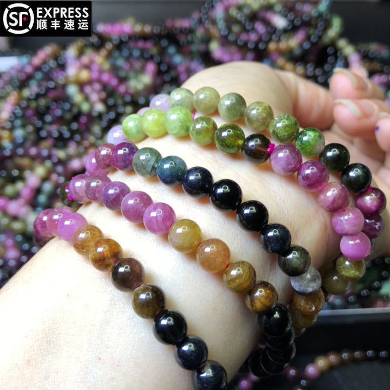 天然碧玺手链彩虹碧玺约6mm单圈 图片色