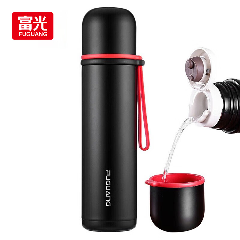 富光 星海系列保温杯泡茶杯316不锈钢户外运动男女子弹头便携节日礼物 幽冥黑 500ml【316内胆+便携杯盖】