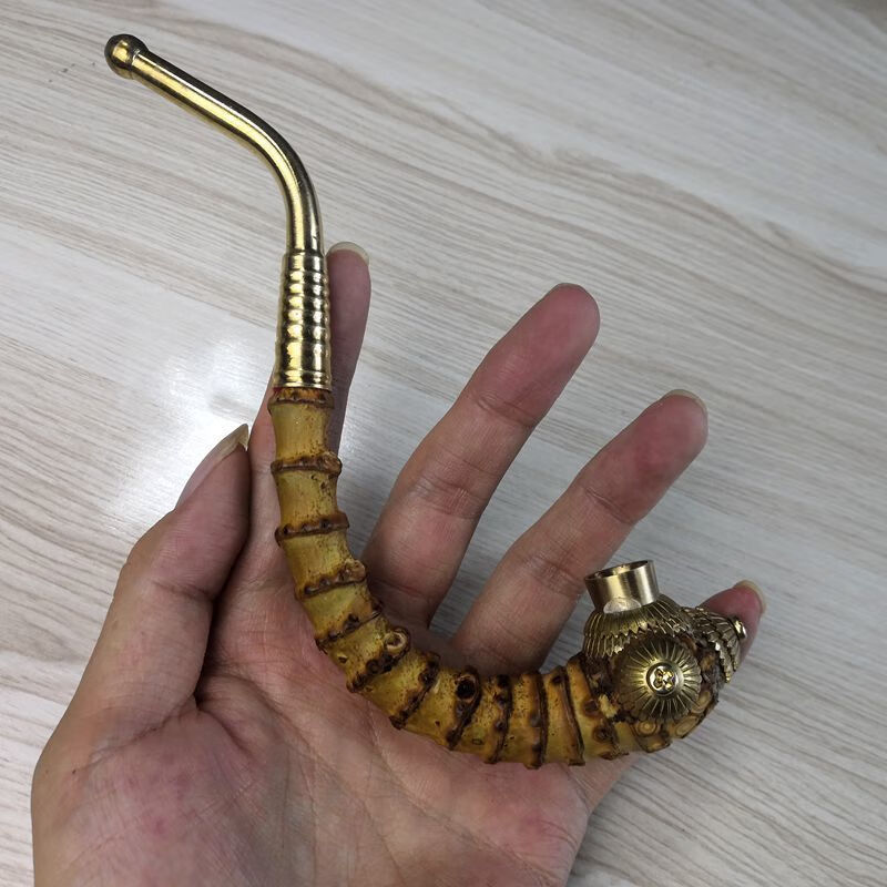 中掌柜贵州竹子烟杆弯式15cm旱烟斗竹节弯烟杆老式短款旱烟袋便携竹根