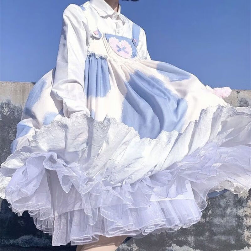 元乐申正版lo裙小奶糕lolita小奶糕奶牛纹印花洛丽塔连衣裙jsk吊带裙