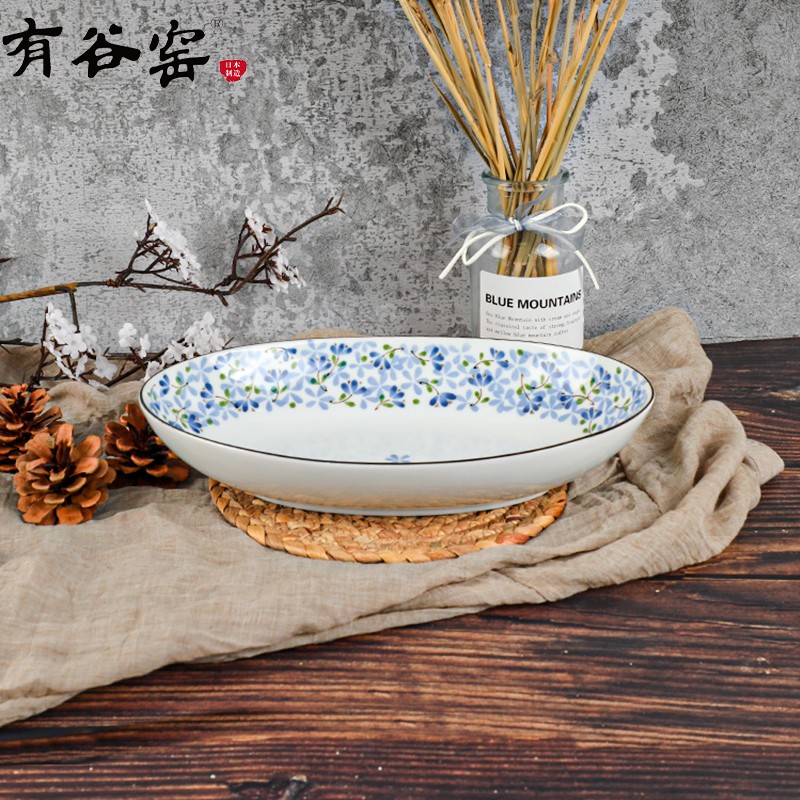 有谷窑 日本进口餐具小蓝芽餐盘饭盘钵陶瓷家用米饭菜盘和风小清新餐具 小蓝芽26cm鱼盘