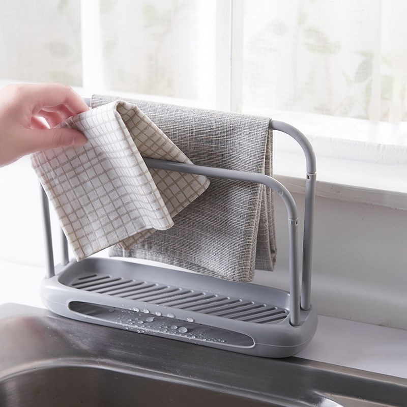品喻（PINYU） 厨房抹布架家用毛巾架置物架水槽沥水架海绵擦洗碗布收纳架 灰