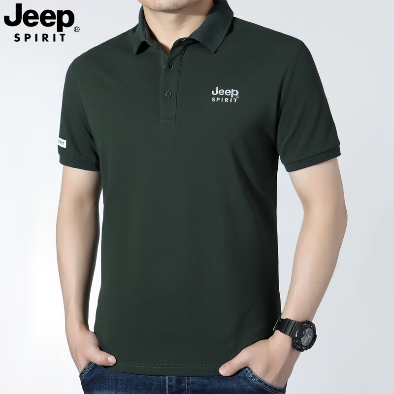 JEEP SPIRIT刺绣男士短袖T恤夏季休闲商务男宽松大码男装翻领P.O.L.O衫 灰橙 3XL 165-185