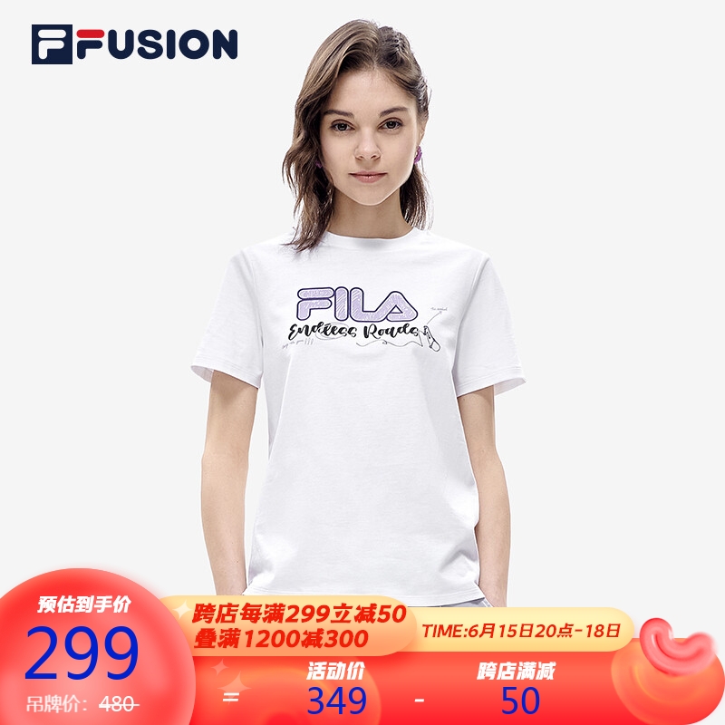 FILA FUSION斐乐【欧阳娜娜同款】潮牌2022年夏季女子短袖T恤 标准白-WT 165/84A/M