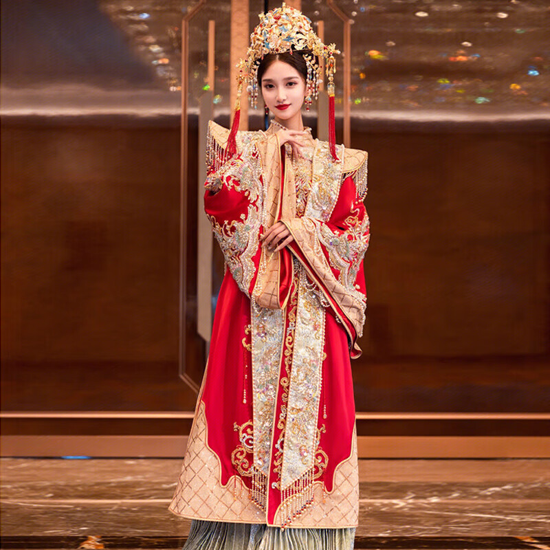衣彩湾婚纱中式汉服凤袍明制新娘婚服结婚龙凤褂嫁衣凤冠霞帔 2235女