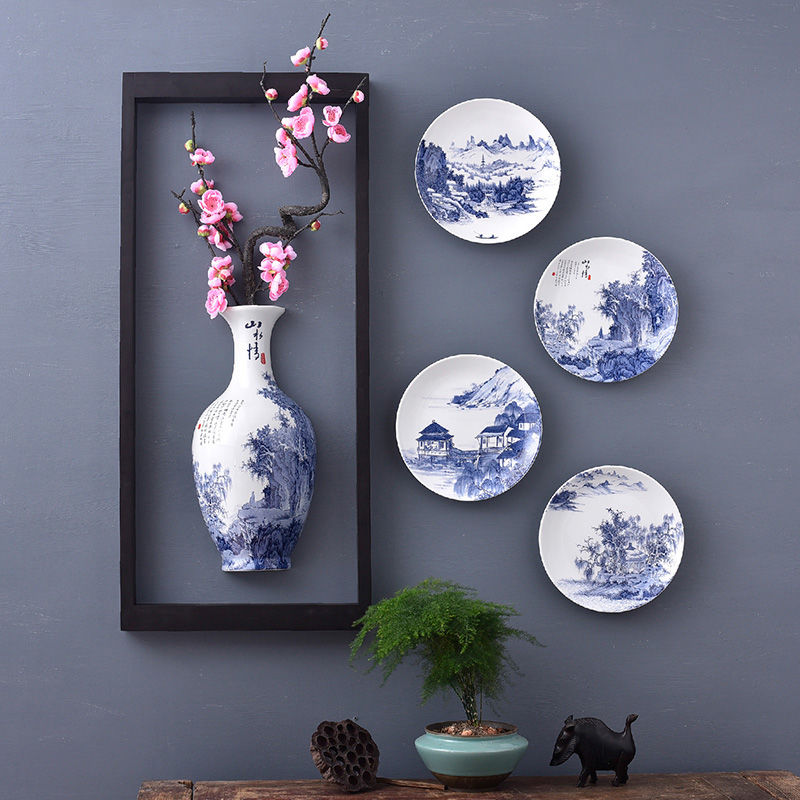 温妤(wxpyu)中国风青花瓷家居壁饰 客厅墙面装饰 餐厅背景墙上立体