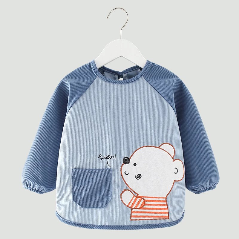 【精选】罩衣儿童宝宝防脏吃饭围兜围裙秋冬长袖倒褂男女孩反穿衣 【冬款】仰望熊天蓝色 80码【0-6个月】
