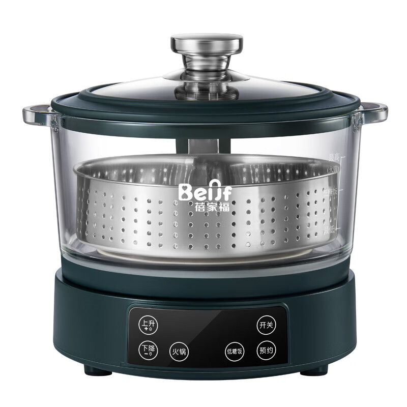 蓓家福新款低糖自动升降电饭煲家用米汤分离电饭锅智能沥米过滤糖分蒸煮多功能0涂层玻璃内胆养生锅米饭 3升玻璃款墨绿色(适合1-3人 可煮1斤米) 3L