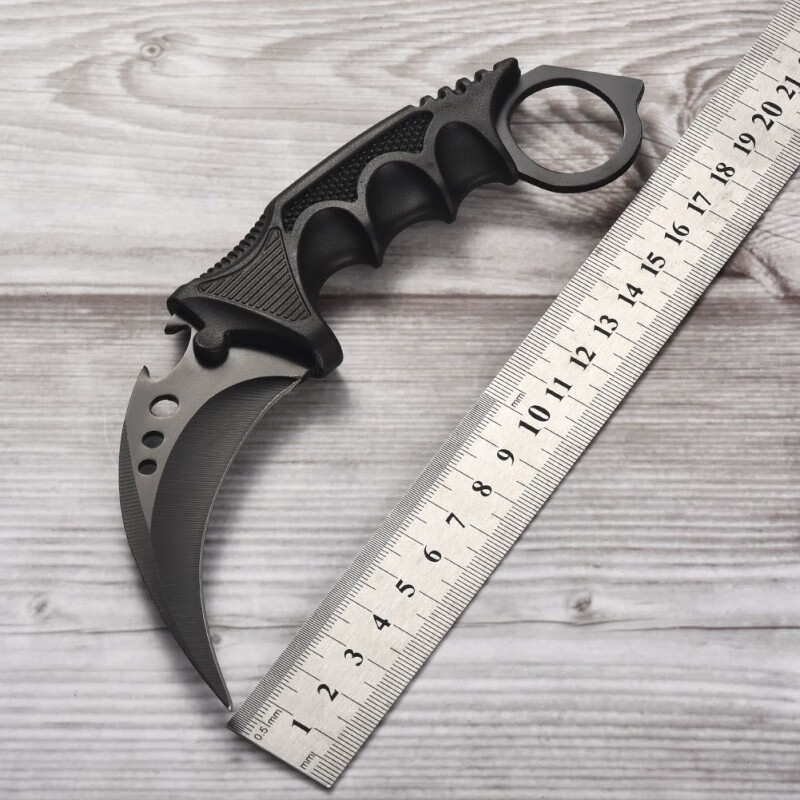 爪刀开锋 CSGO周边爪子刀加厚全钢战狼鹰爪刀弯刀拆快递静态模型 升级三眼-黑色(开锋) 刀鞘+绳子+磨石+保养油
