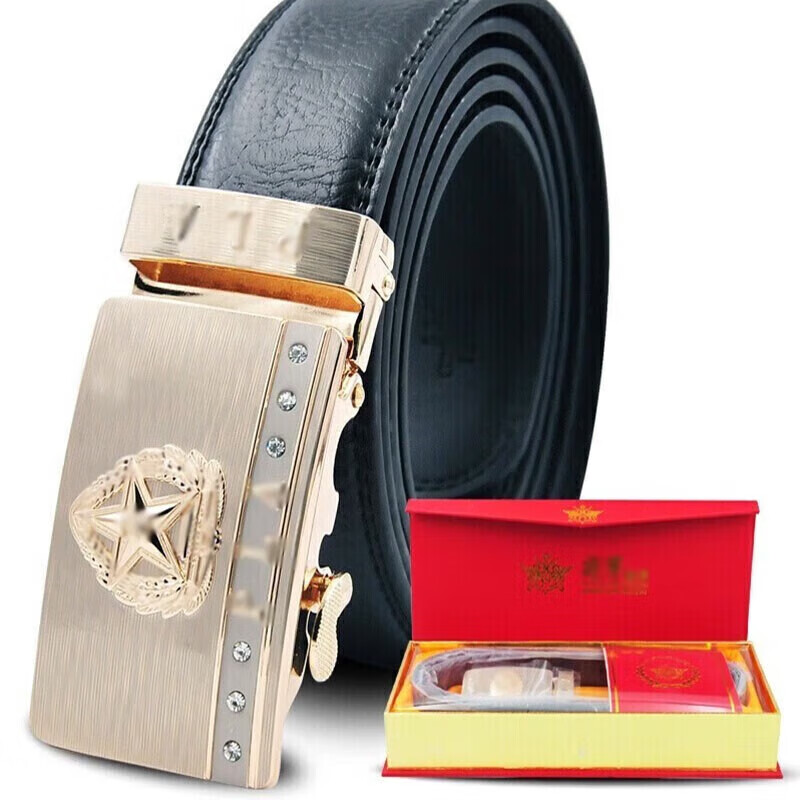 皮带皮带退伍纪念军迷皮用品腰带五角星扣礼盒腰带 金颜色将军腰带