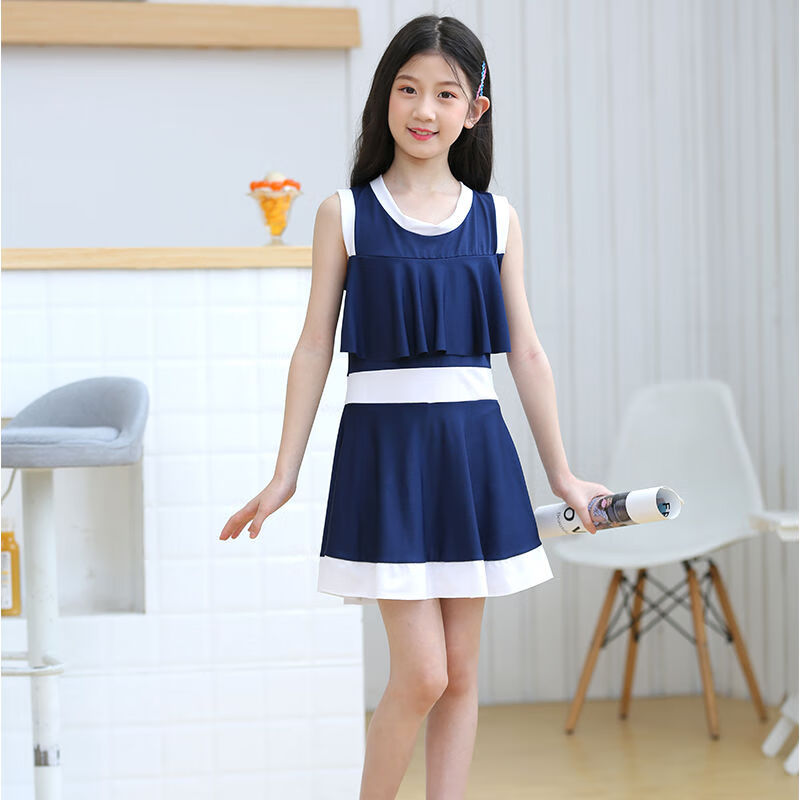 妙倩小学四五六年级初中生学生大童女孩子泳衣保守平角中大童游泳衣服