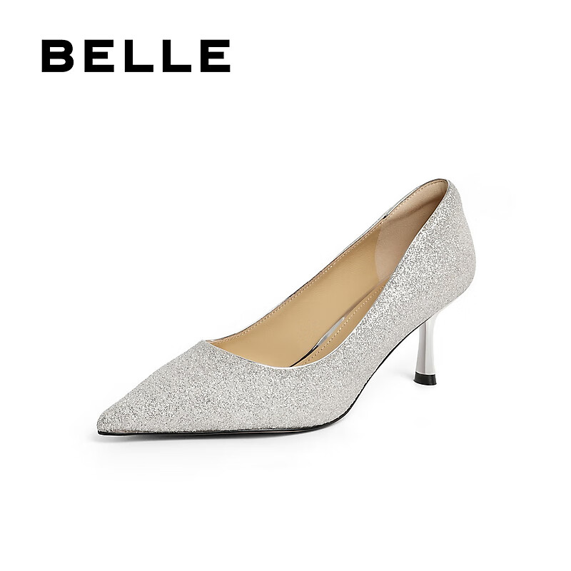 百麗（Belle）優(yōu)雅婚鞋女時裝淑女高跟鞋B1708AQ4 銀色-6.5cm 36 (230mm)