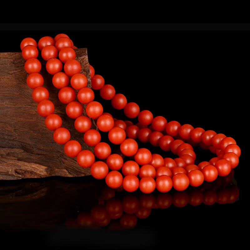 彩荷满色满肉保山南红色手链108颗佛珠石英岩处理男女款情人节礼物