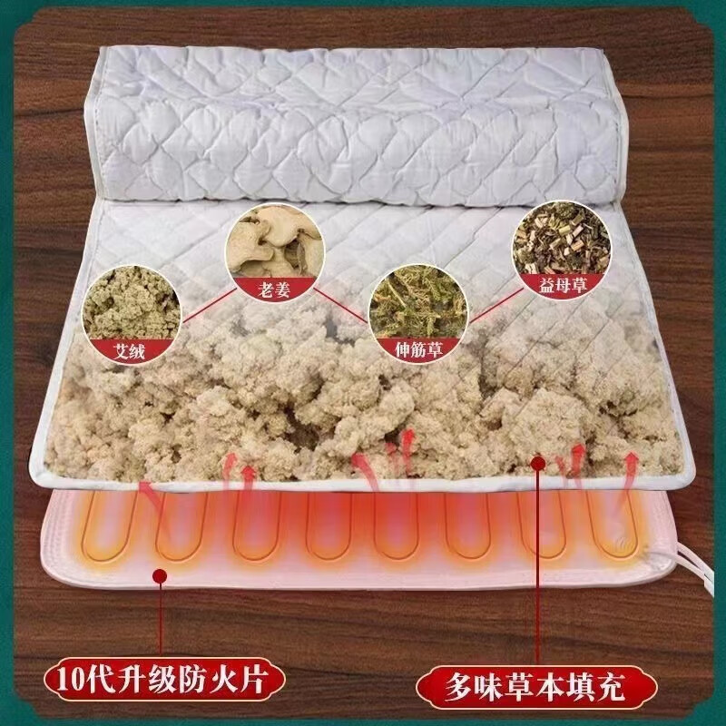 养品堂 艾绒电加热艾灸毯单人电褥子艾绒热敷毯家电热坐灸垫送长辈礼品 三档定时九档控温艾灸毯(青)