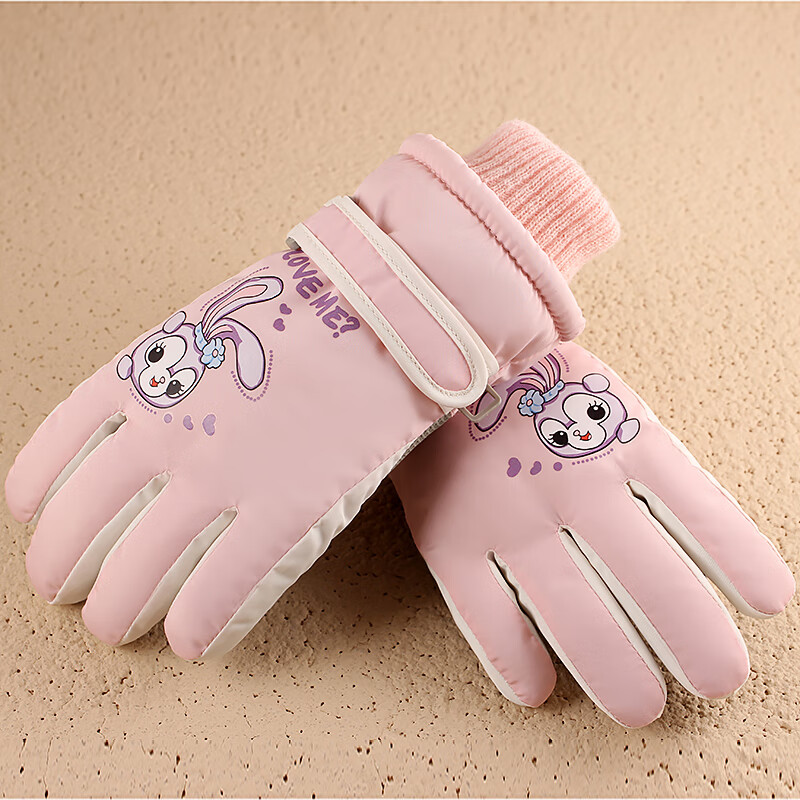 火炬人儿童手套防寒4-8岁加绒加厚卡通女童滑雪保暖手套3315粉色