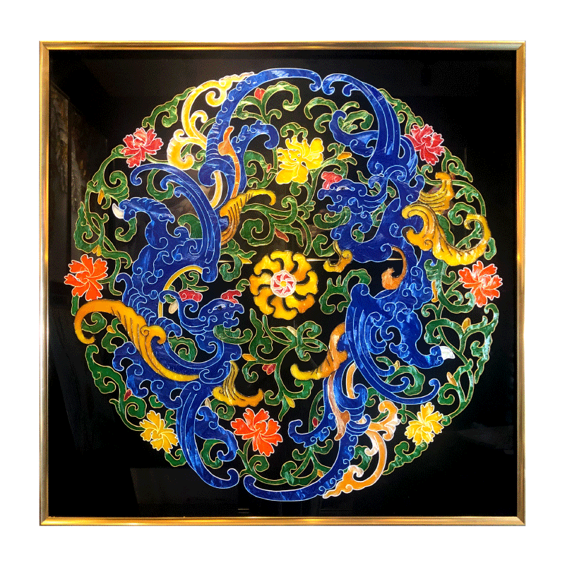 画龙新中式客厅装饰画掐丝珐琅彩玄关过道挂画餐厅轻奢壁画手工吉祥画 《福增贵子》 高贵金框 80x80cm