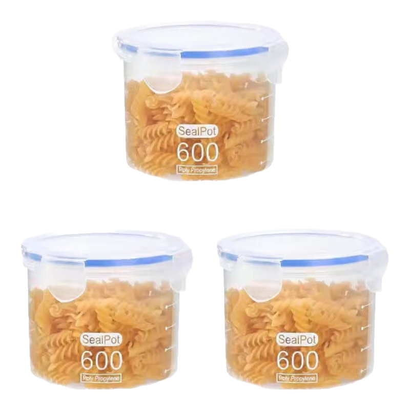 大号透明塑料密封罐粉罐茶叶家用罐子厨房五谷杂粮收纳盒储物罐 【3个】小号600ml