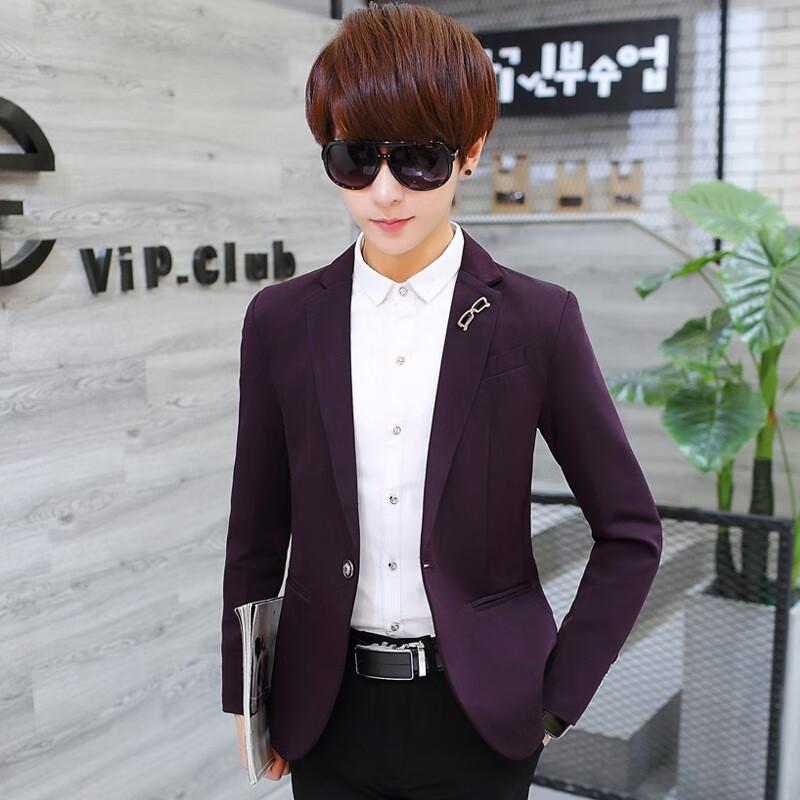 修身小码西服xs款s号矮小个子160青少年帅气发型师小西装潮 眼镜紫色