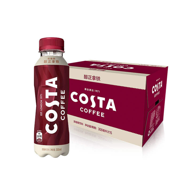 拍2件 COSTA COFFEE  醇正拿铁 浓咖啡饮料 300mlx15瓶 整箱装 可口可乐出品 新老包装随机发货 139.2元（合69.6元/件)