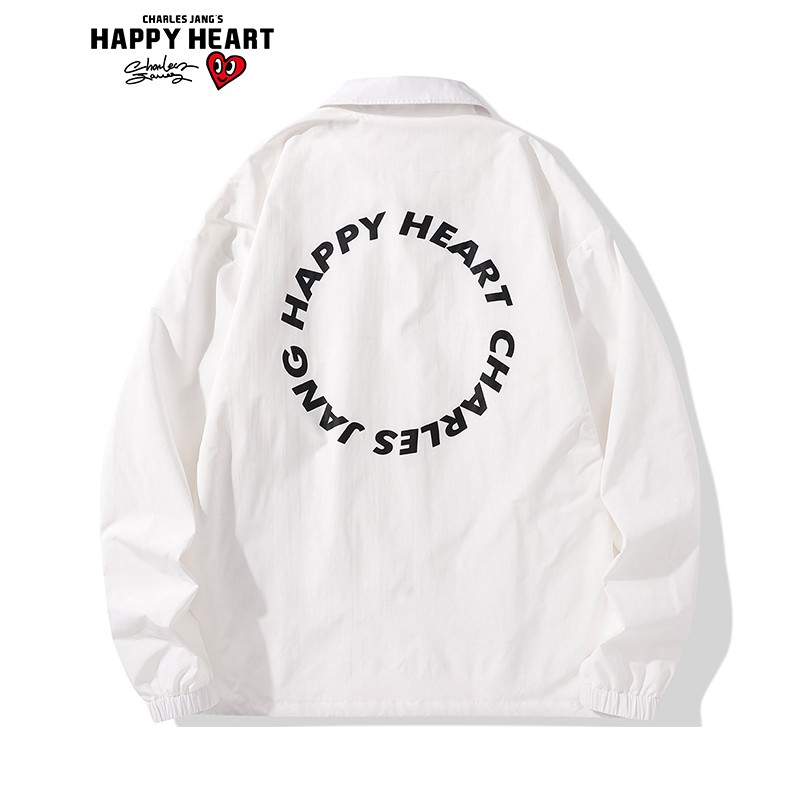 happy heart 查尔斯桃心 夹克男女情侣款 小爱心logo刺绣休闲环状英文