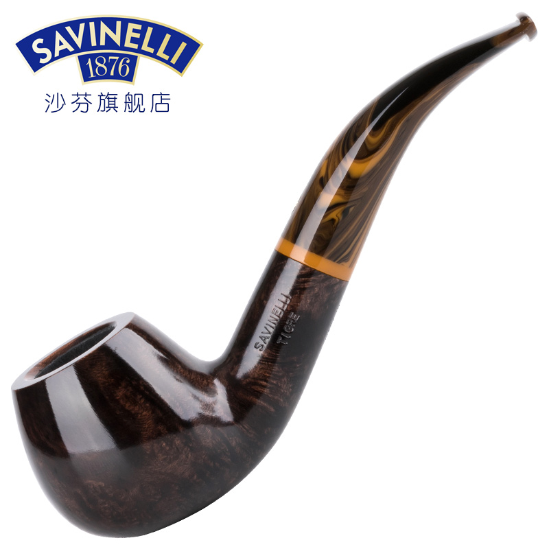 沙芬（SAVINELLI）苔原年轮纹石楠木手工烟斗意大利进口男烟斗烟具6mm滤芯配件套装 老虎645