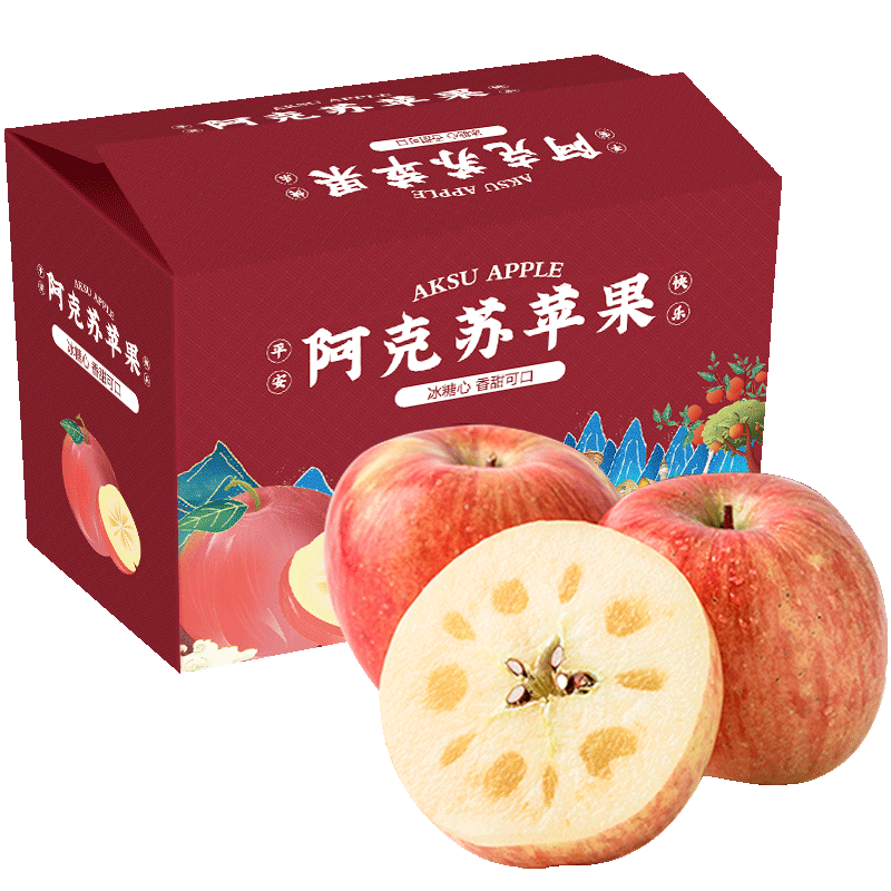 京鲜生 新疆阿克苏冰糖心苹果4.5kg礼盒装果径80-85mm 水果源头直发包邮
