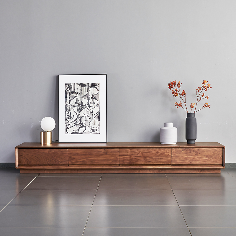 祺寐苑北欧全实木电视柜组合北美黑胡桃木小户型原木e家现代简约落地