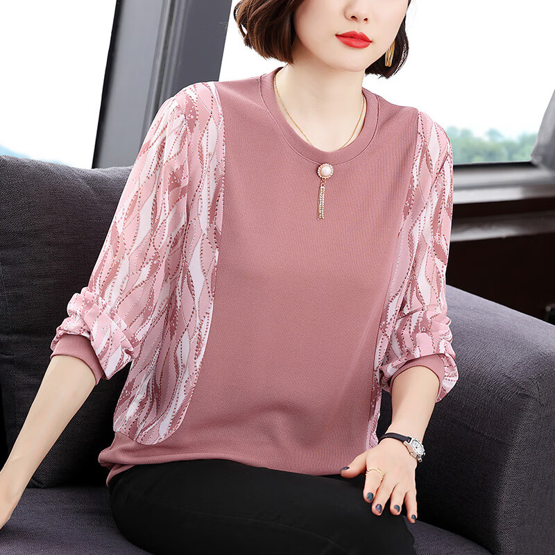 帕劳伦(palaolun)春天衣服女中年女士穿的t恤长袖2024新款春装洋气t恤