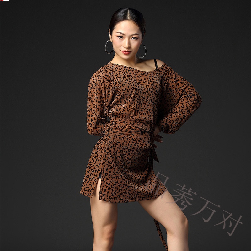 皇朝拉丁舞裙女成人夏季新款性感豹纹舞裙拉丁舞连衣裙练功服 豹纹