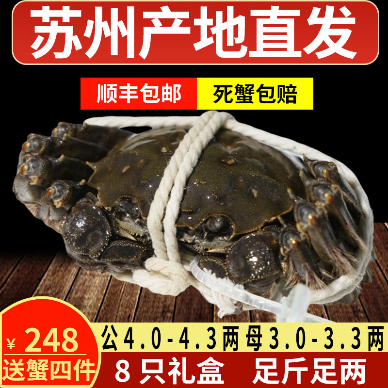 【活蟹】阳澄周末大闸蟹现货鲜活大螃蟹去绳足重生鲜春节礼品礼盒 公4.0-4.3两母3.0-3.3两4对8只装 苏州精挑蟹
