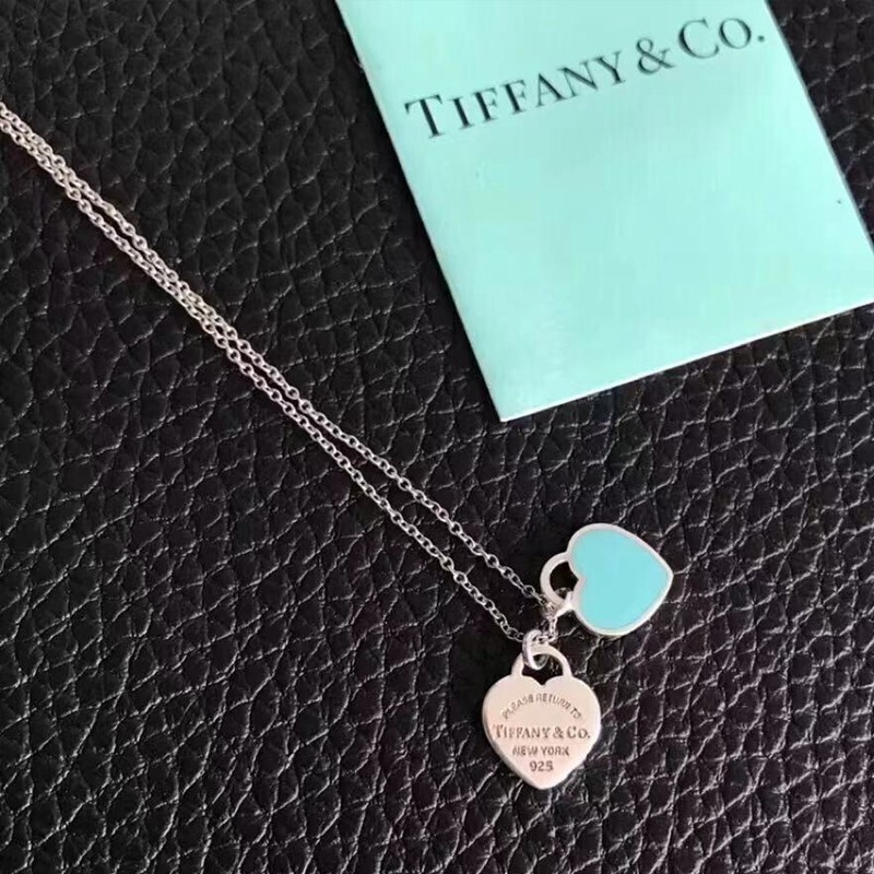 蒂芙尼tiffany  x26 co.蒂凡尼大号蓝色双心银项链女