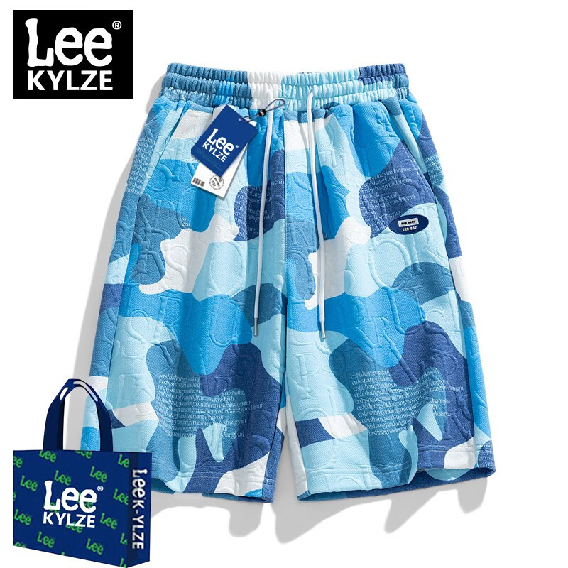 leekylze官方品牌短裤男士立体篮球运动印花宽松沙滩裤训练透气大码