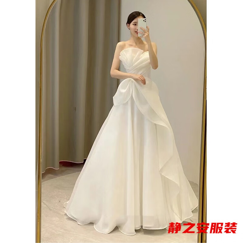 瑪菲萱法式輕主婚紗新款新娘氣質(zhì)森系夢(mèng)幻超仙小個(gè)子齊地感長(zhǎng)款 白色齊地款 M -服女宴會(huì)晚禮服高檔大氣